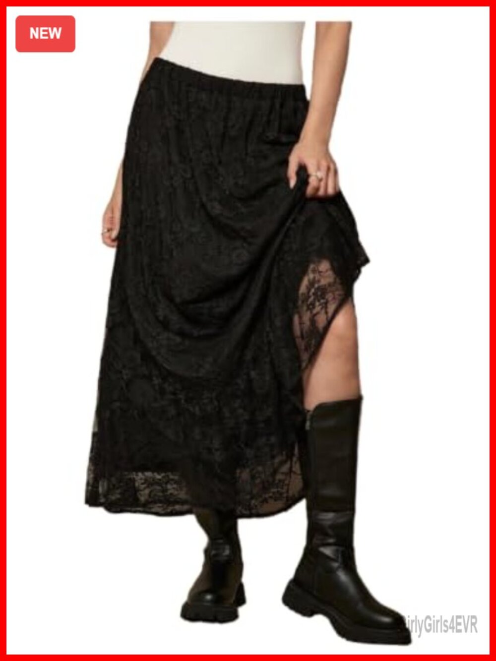 Plus Size Lace Maxi Skirt Elastic Waist A Line Flowy Long Skirt